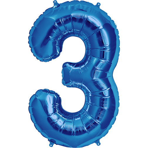Blue Foil Balloon Number 3 - sifferballong 41 cm