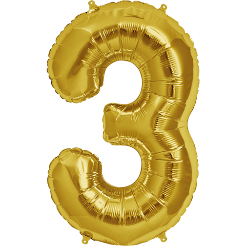 Gold Foil Balloon Number 3 - sifferballong 86 cm