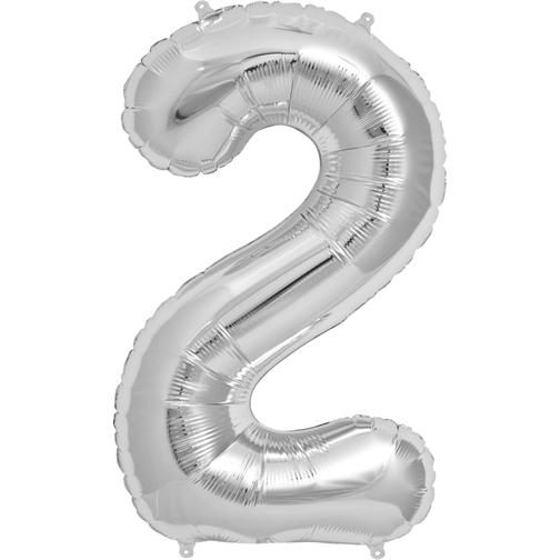 Silver Foil Balloon Number 2 - sifferballong 41 cm