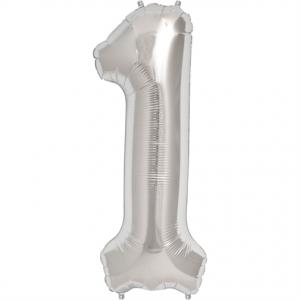 Silver Foil Balloon Number 1 - sifferballong 86 cm
