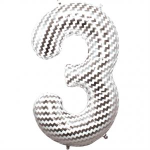 Chevron Foil Balloon Number 3 - sifferballong 86 cm