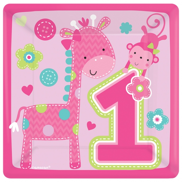 Wild at One Birthday Girl - Paper Plates 18 cm