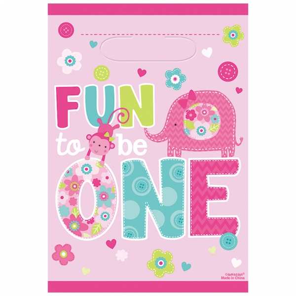 Wild at One Birthday Girl - Plastic Party Bags