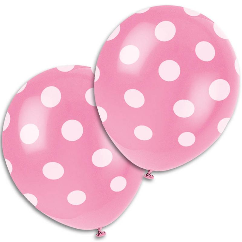 Hot Pink Big Polka Dots Balloons - rosa/vitprickiga ballonger
