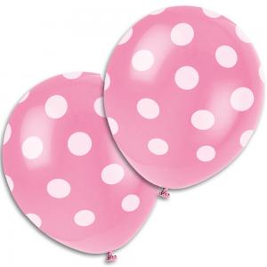 Hot Pink Big Polka Dots Balloons - rosa/vitprickiga ballonger