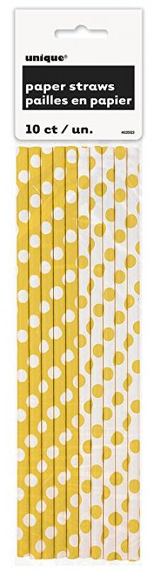 Yellow Polka Dot Paper Straws - gulprickiga sugrör