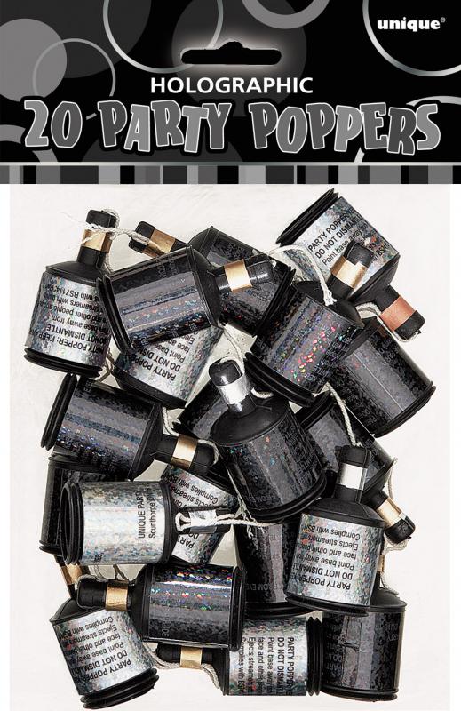 Holographic Party Poppers - Black & Silver
