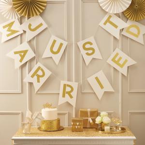 Just Married Ivory & Gold Bunting - Metallic Perfection