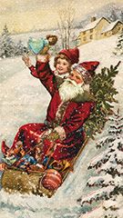 Tomte på kälke - julkort