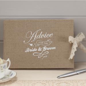 Advice for the Bride & Groom Hessian Burlap Book - Vintage Affair