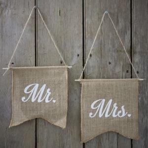 Mr & Mrs Hessian Flags - Vintage Affair