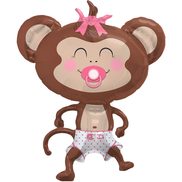 Baby Girl Foil Monkey - rosa apballong
