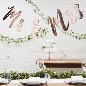 Mr & Mrs Rose Gold Bunting Backdrop - Beautiful Botanics