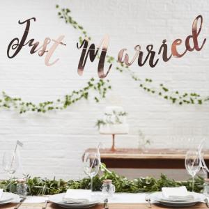 Just Married Rose Gold Bunting Backdrop - Beautiful Botanics