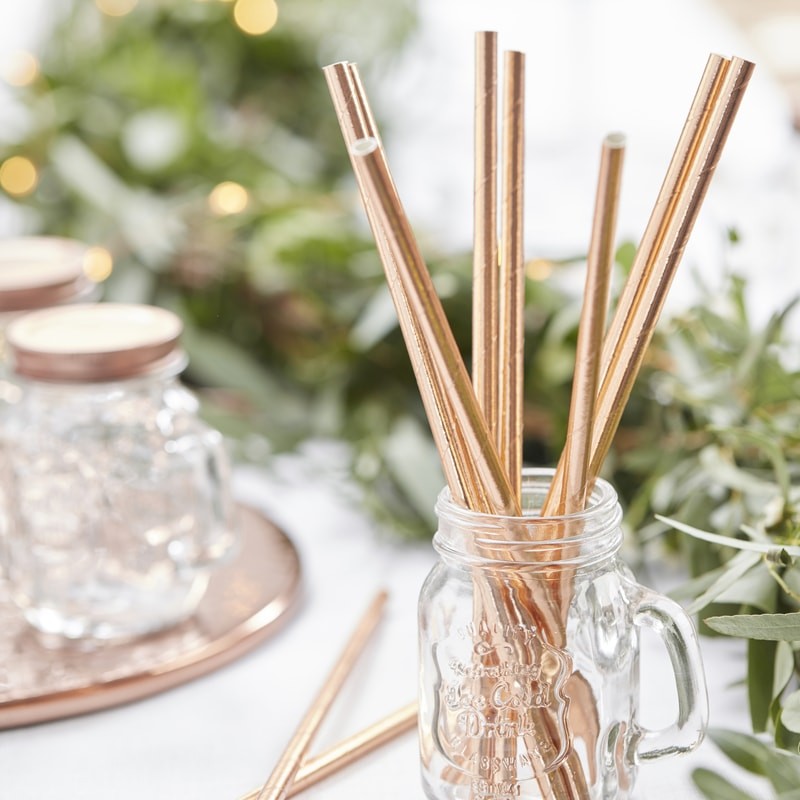 Rose Gold Paper Straws - Beautiful Botanics