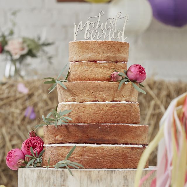 Just Married Wooden Cake Topper - Boho