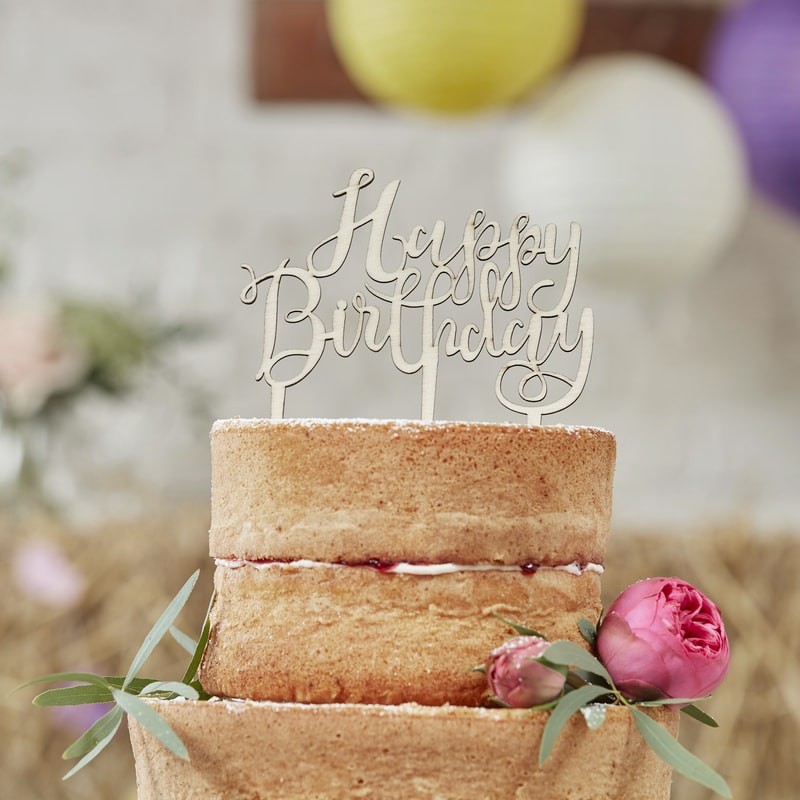 Happy Birthday Wooden Cake Topper - Boho