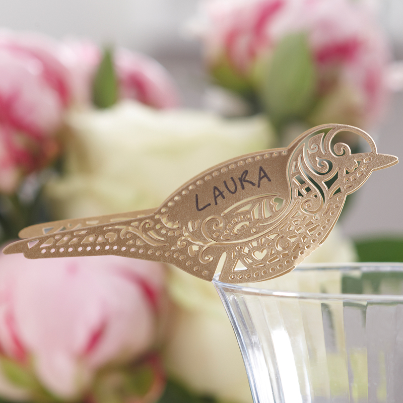 Bird Place Card for Glass Gold - Vintage Lace