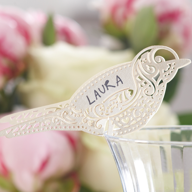 Bird Place Card for Glass Ivory - Vintage Lace