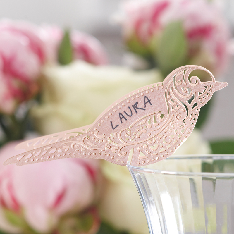 Bird Place Card for Glass Pink - Vintage Lace