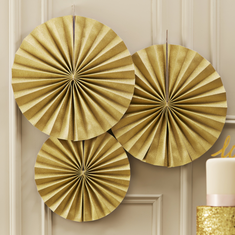 Circle Fan Pinwheel Decorations Gold Sparkle - Pastel Perfection