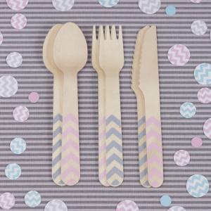 Wooden Cutlery Pink & Grey - Chevron Divine
