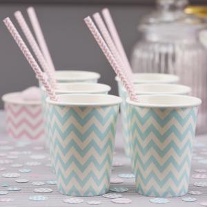 Paper Cups Powder Blue Green - Chevron Divine