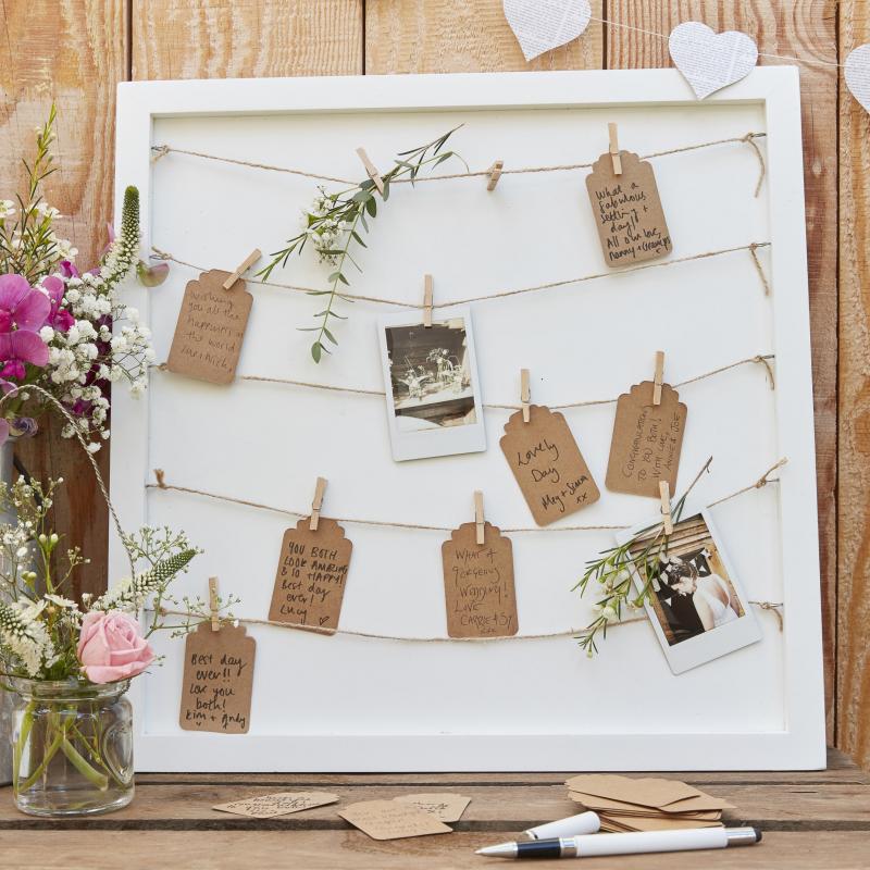 Wooden Peg & String & Tag Frame Alternative Guest Book - Rustic Country