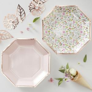 Rose Gold Foiled Floral Paper Plates - Ditsy Floral