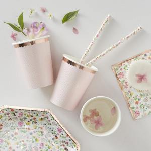 Rose Gold Foiled Polka Dot Paper Cups - Ditsy Floral