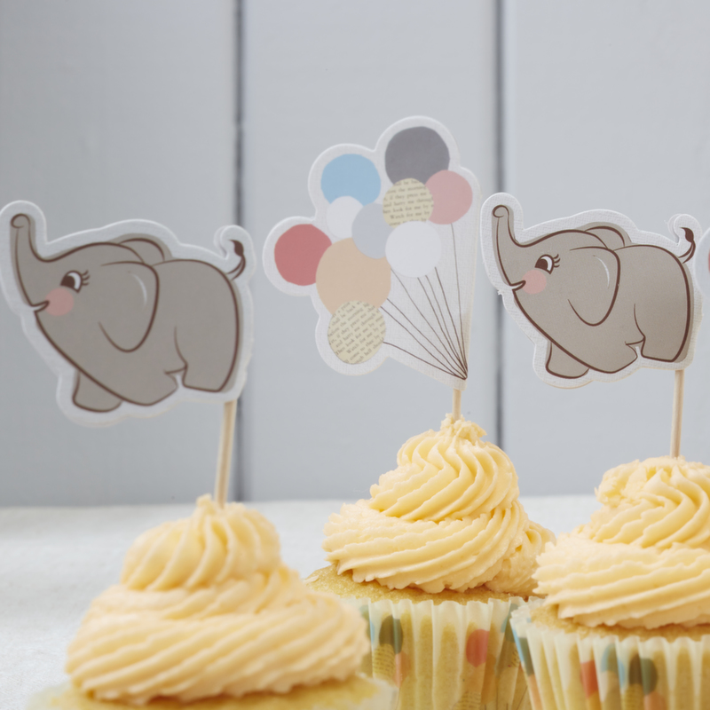 Elephant & Balloons Food/Cupcake Flags - Little One