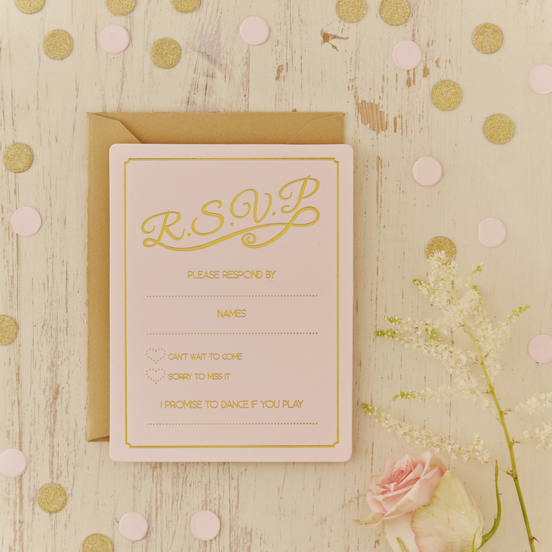Gold Foiled Wedding RSVP Cards - Pastel Perfection