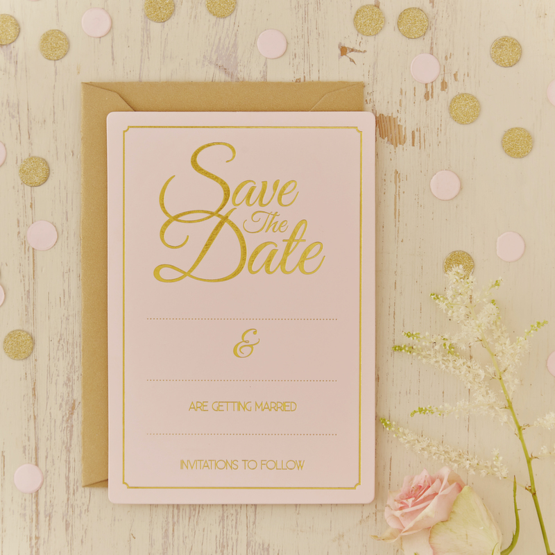 Gold Foiled Wedding Save the Date Cards - Pastel Perfection