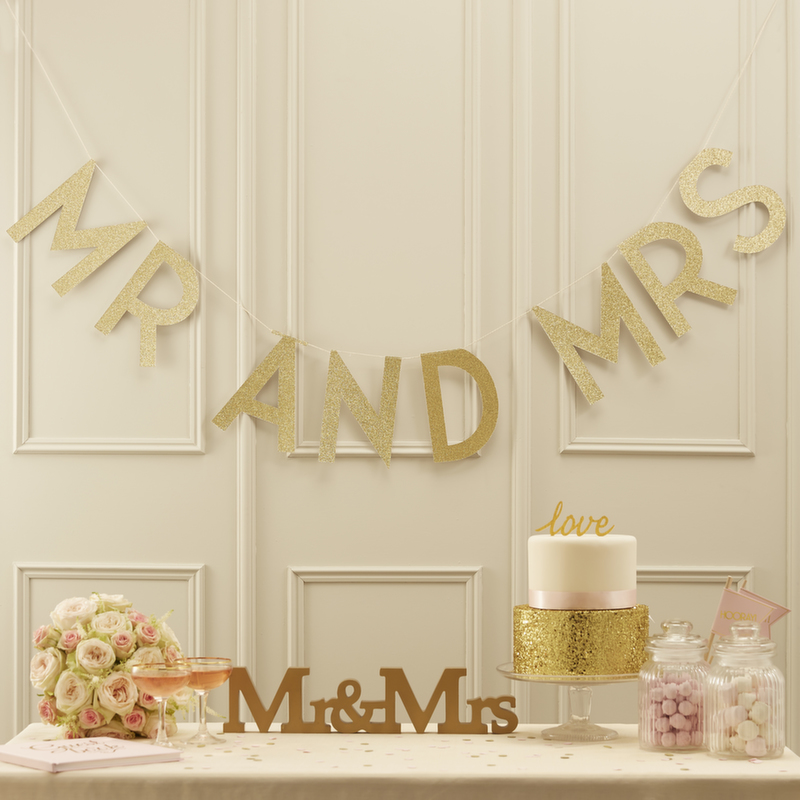 Gold Glitter Mr and Mrs Bunting - Pastel Perfection