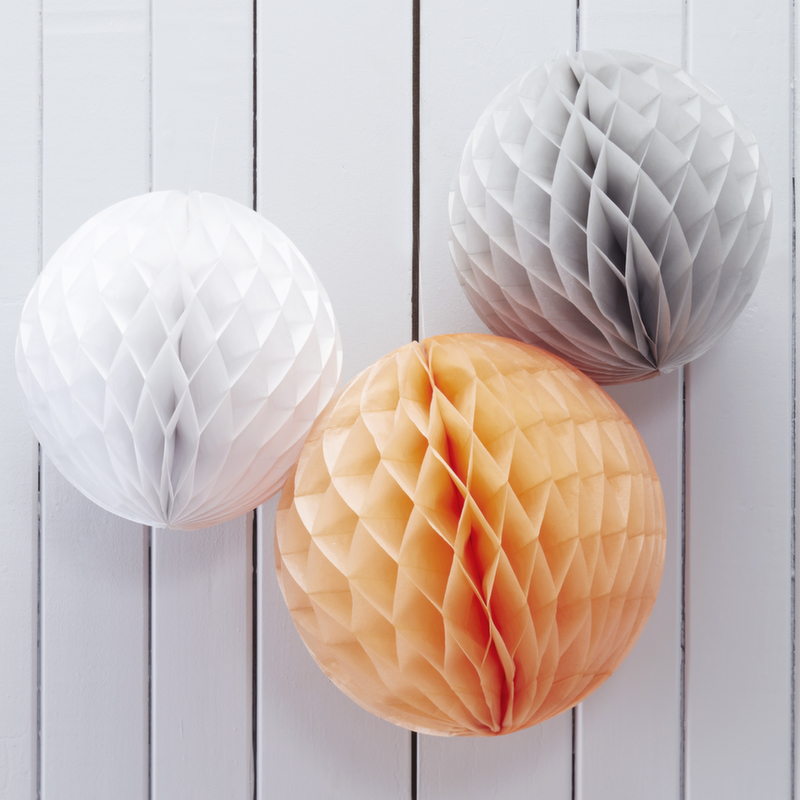 Honeycomb Balls - Peach, Grey & White - Little One