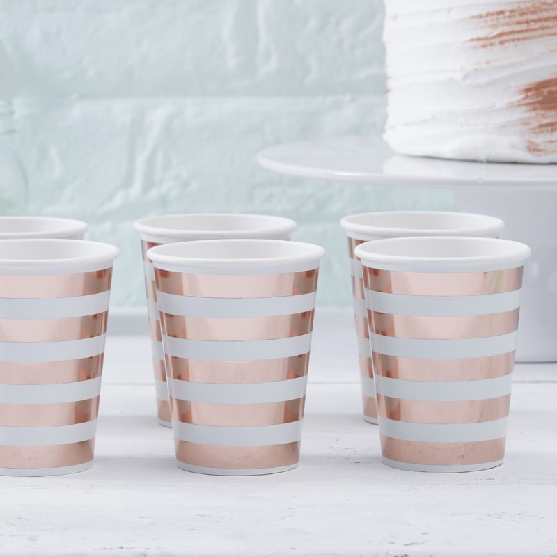 Mint & Rose Gold Paper Cups - Hello World