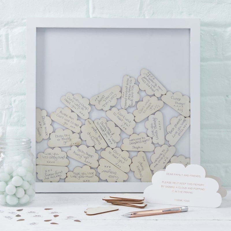 Cloud Drop Top Frame Guest Book - Hello World