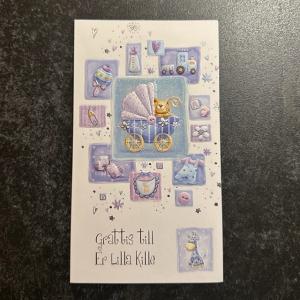 "Grattis till Er Lilla Kille" blått textkort