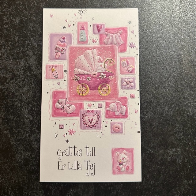 "Grattis till Er Lilla Tjej" rosa textkort