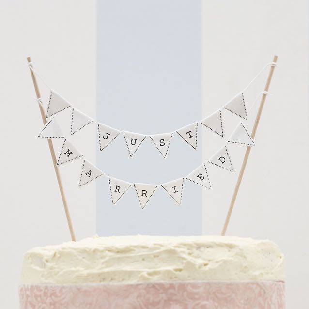 Just Married Cake Bunting Topper White - Vintage Lace
