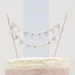Just Married Cake Bunting Topper White - Vintage Lace