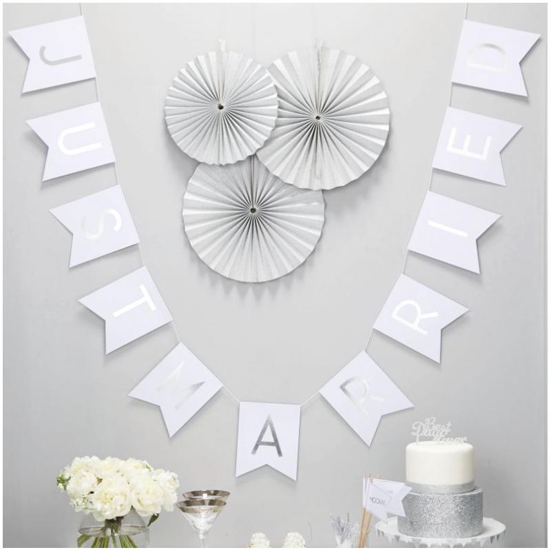 Just Married White & Silver Foiled Bunting - Metallic Perfection