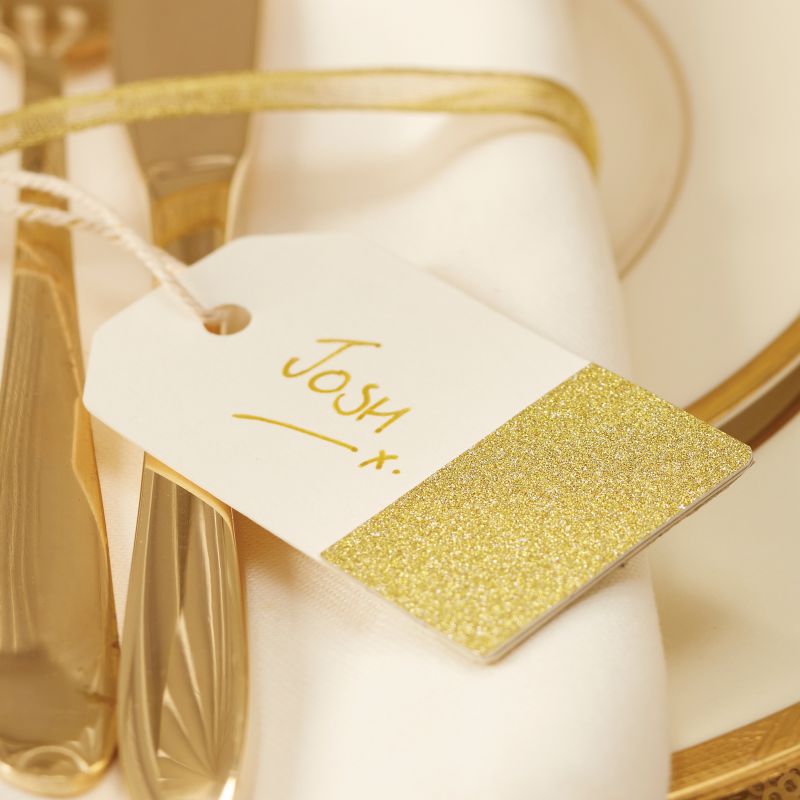 Ivory & Gold Glitter Luggage Tags - Metallic Perfection