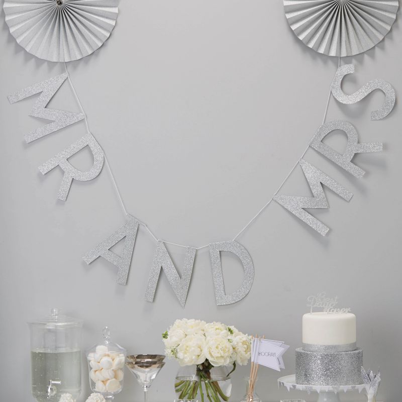 Silver Glitter Mr & Mrs Wedding Bunting - Metallic Perfection
