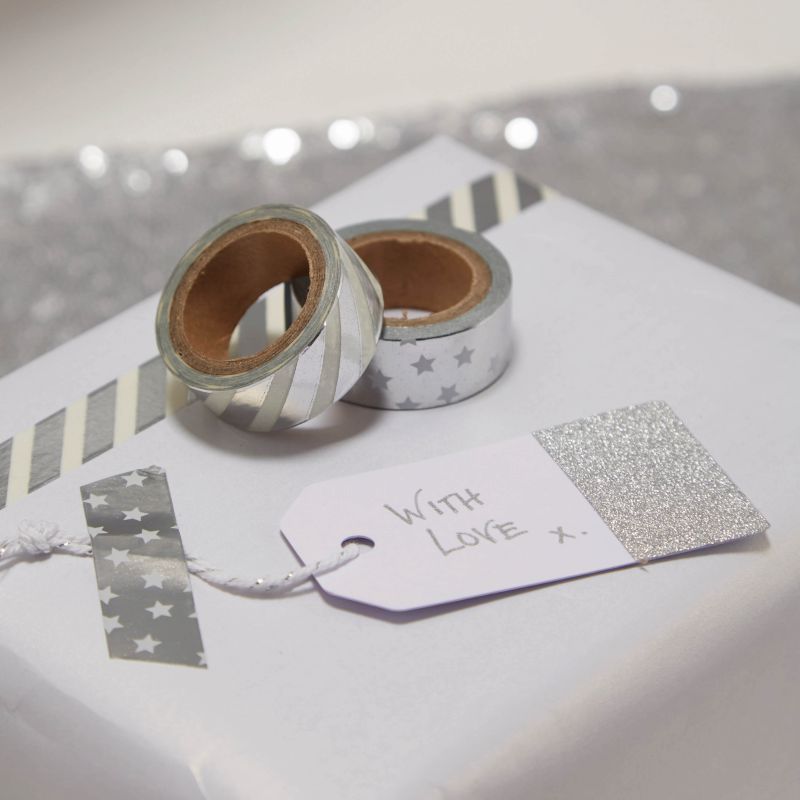 White & Silver Glitter Luggage Tags - Metallic Perfection