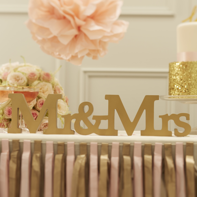 Mr & Mrs Wooden Sign Gold - Pastel Perfection