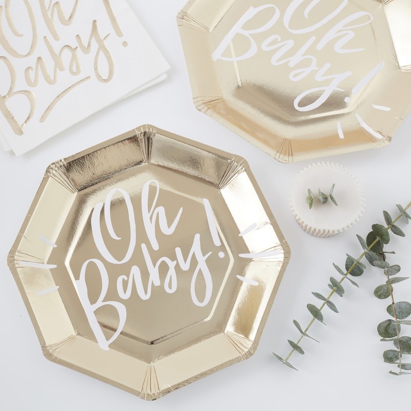 Gold Foiled Oh Baby! Paper Plates - Oh Baby!