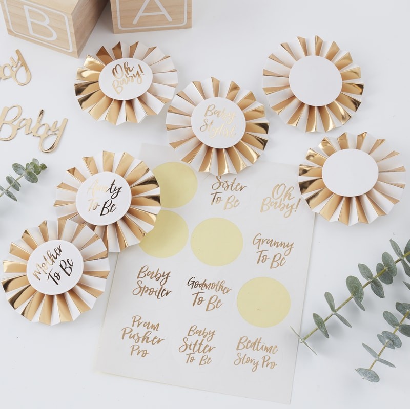 Gold Foiled Baby Shower Badge Kit - Oh Baby!