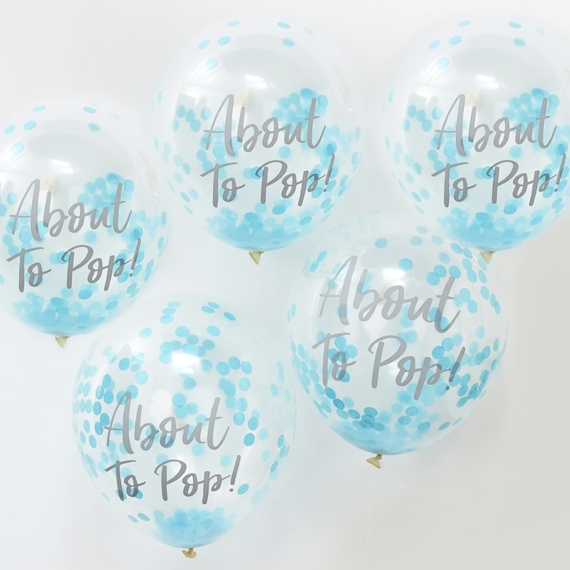 About To Pop! Printed Blue Confetti Balloons - Oh Baby!