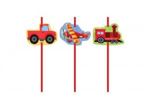 On the Go Straws - röda sugrör med fordon